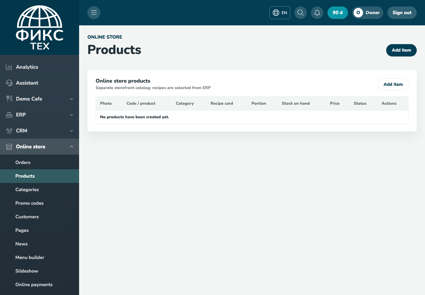 Online store products