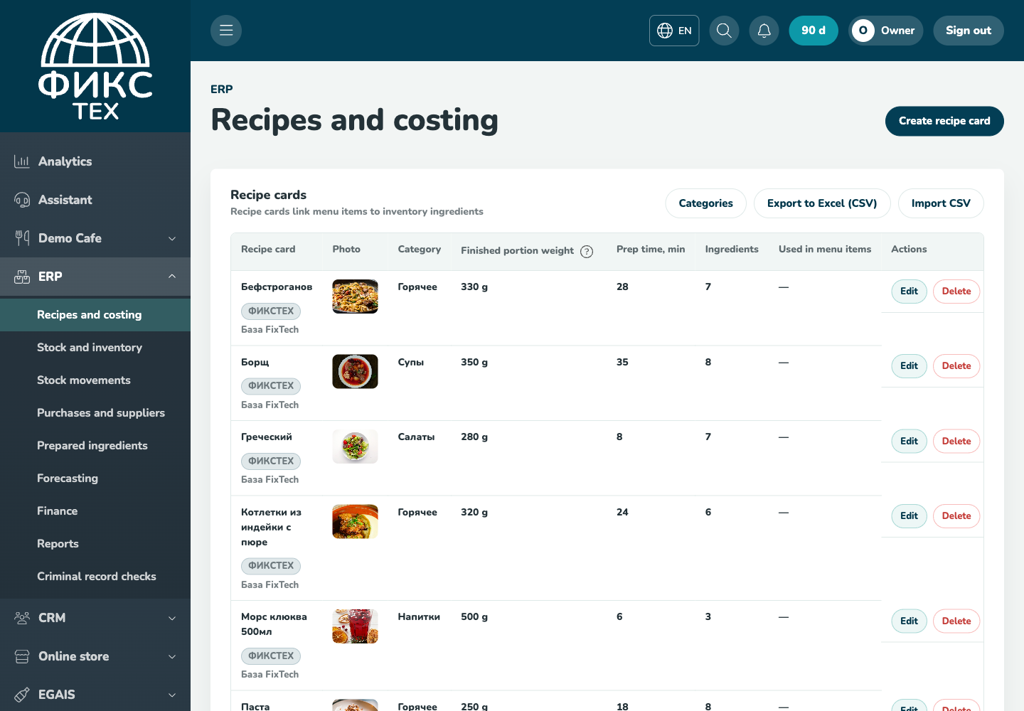Recipe cards