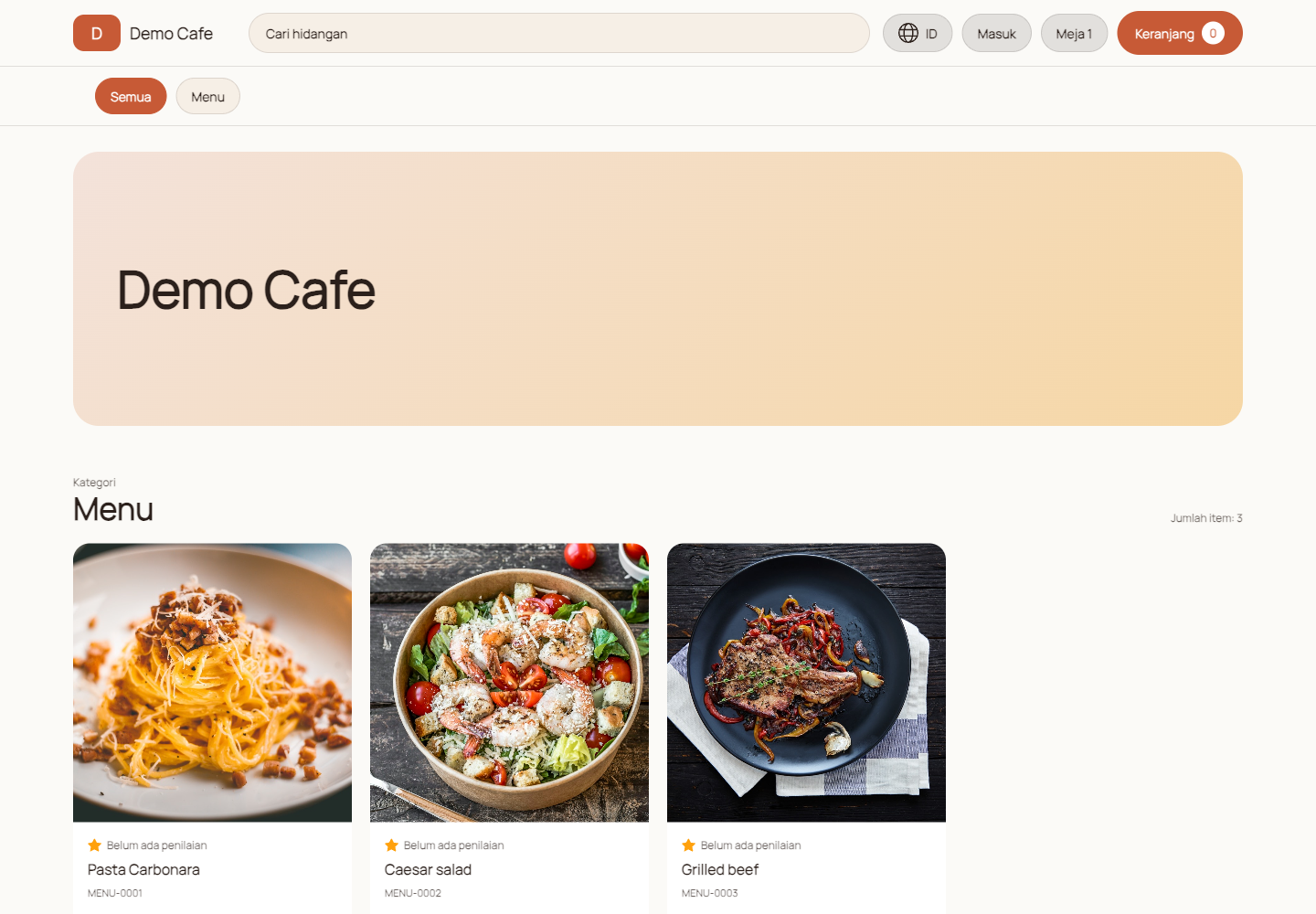 Menu tamu di meja