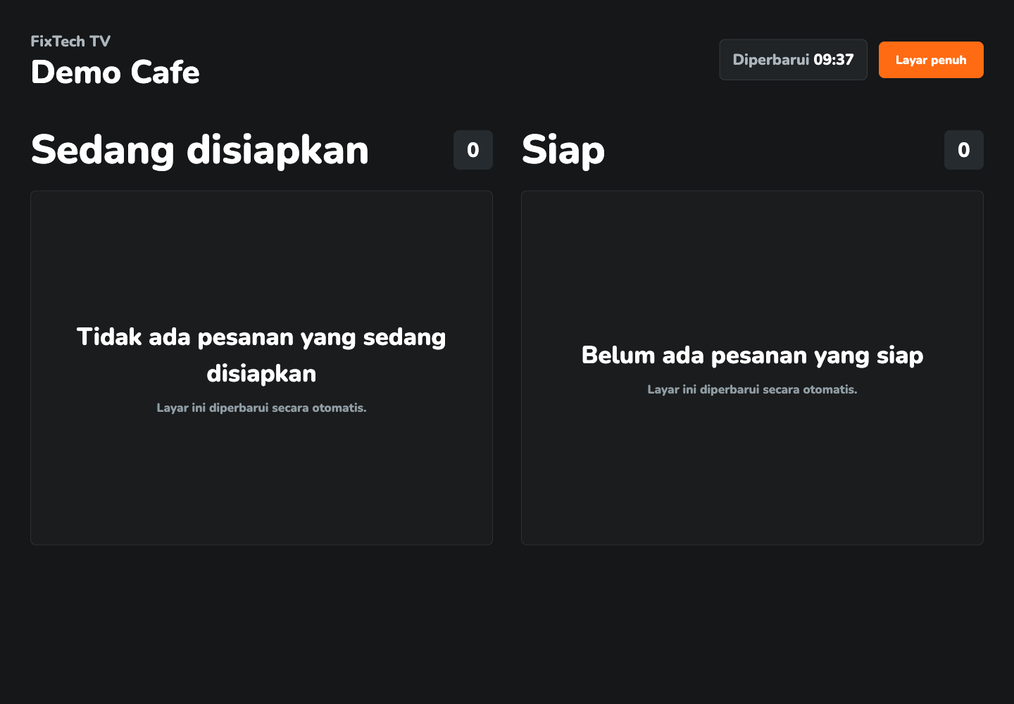 Layar TV kesiapan pesanan