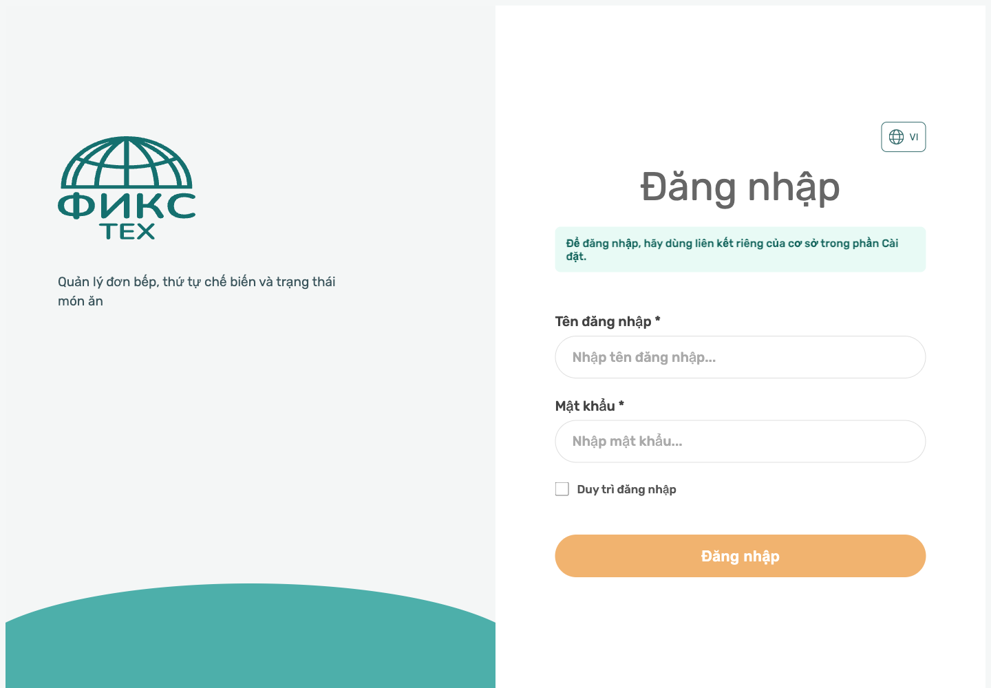 Đăng nhập khu vực bếp