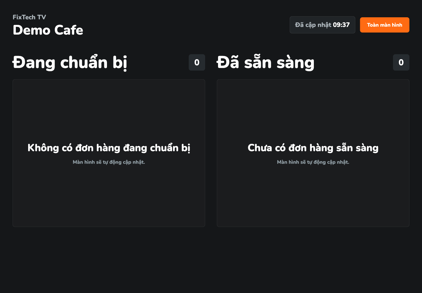Màn hình TV trạng thái món